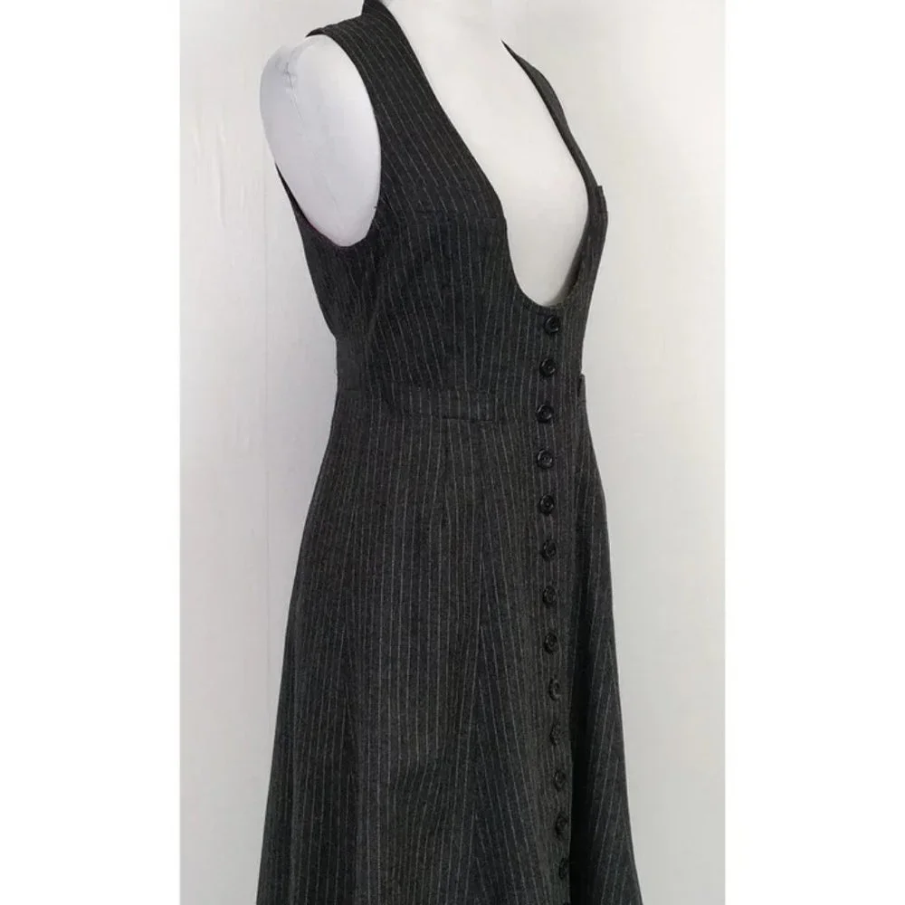 Nanette Lepore - Grey Pinstripe Wool Dress.  SZ L